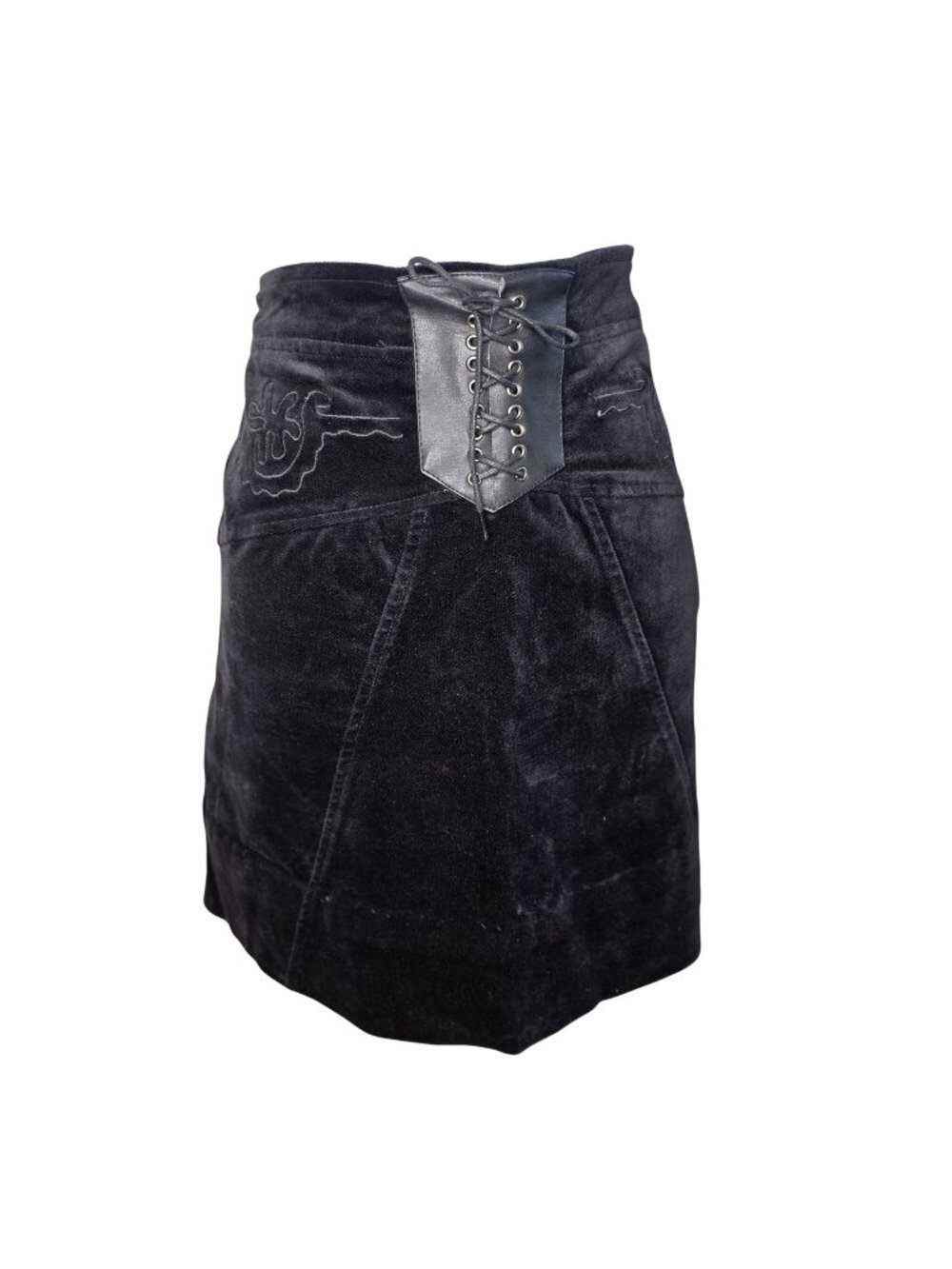 Y2K Black Denim Mini Skirt Faded Wash Stretch Low Rise Grunge Mall Goth Sz 15